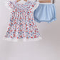 Blue floral lace smocked bloomer set