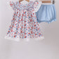 Blue floral lace smocked bloomer set