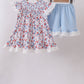 Blue floral lace smocked shorts set
