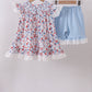 Blue floral lace smocked shorts set