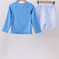 Blue crab embroidery stripe shorts swimsuit