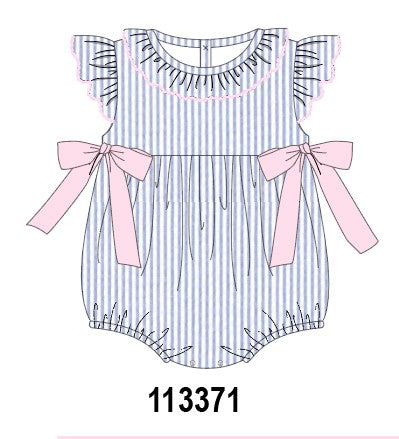 Blue Stripe Bow Ruffle Bubble