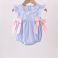 Blue Stripe Bow Seersucker Ruffle Bubble