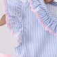 Blue Stripe Bow Seersucker Ruffle Bubble