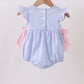 Blue Stripe Bow Seersucker Ruffle Bubble