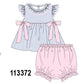 Blue Stripe Bow Bloomer Set