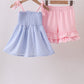 Blue Stripe Bow Smocked Seersucker Ruffle Shorts Set