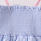 Blue Stripe Bow Smocked Seersucker Ruffle Shorts Set