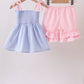 Blue Stripe Bow Smocked Seersucker Ruffle Shorts Set