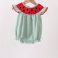Green Watermelon Stripe Smocked Embroidered Seersucker Bubble