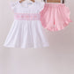 White Bow Smocked Jacquard Ruffle Shorts Set