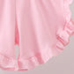 White Bow Smocked Jacquard Ruffle Shorts Set