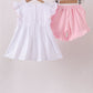 White Bow Smocked Jacquard Ruffle Shorts Set