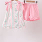 Pink floral print bow ruffle shorts set