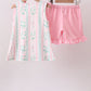 Pink floral print bow ruffle shorts set