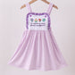 Purple floral embroidery gingham ruffle dress