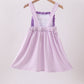 Purple floral embroidery gingham ruffle dress