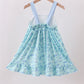 Blue beach print bow ruffle dress