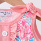 Pink tropical floral print ruffle bow bubble