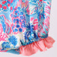 Pink tropical floral print ruffle bow bubble