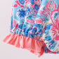 Pink tropical floral print ruffle bow bubble