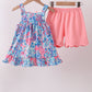 Pink tropical floral print ruffle shorts set