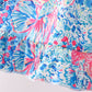 Pink tropical floral print ruffle shorts set