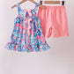 Pink tropical floral print ruffle shorts set