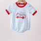 Blue Fire Engine Stripe Embroidered Bubble