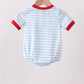 Blue Fire Engine Stripe Embroidered Bubble