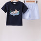 Navy Puppy Applique Seersucker Set