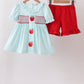 Blue Apple Smocked Ruffle Shorts Set