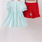 Blue Apple Smocked Ruffle Shorts Set