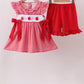 Red Apple Bow Smocked Gingham Ruffle Shorts Set