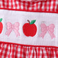 Red Apple Bow Smocked Gingham Ruffle Shorts Set