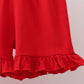 Red Apple Bow Smocked Gingham Ruffle Shorts Set