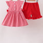 Red Apple Bow Smocked Gingham Ruffle Shorts Set