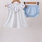 Blue Floral Embroidered Bloomer Set