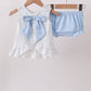 Blue Floral Smocked Ruffle Bloomer Set