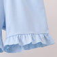 Blue Floral Embroidered Ruffle Shorts Set