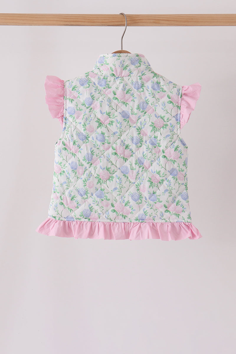 Pink floral ruffle vest