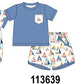 Blue Sailboat Print Shorts Set