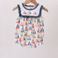 Blue Sailboat Embroidered Ruffle Bubble
