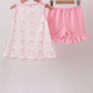 Pink Bow Print Ruffle Shorts Set