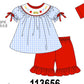 Blue School Bus Smocked Gingham Ruffle Shorts Set