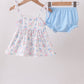 Blue Floral Smocked Bloomer Set
