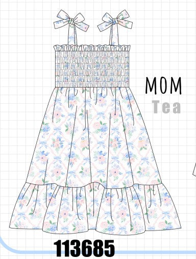 Blue Floral Smocked Mom Dress