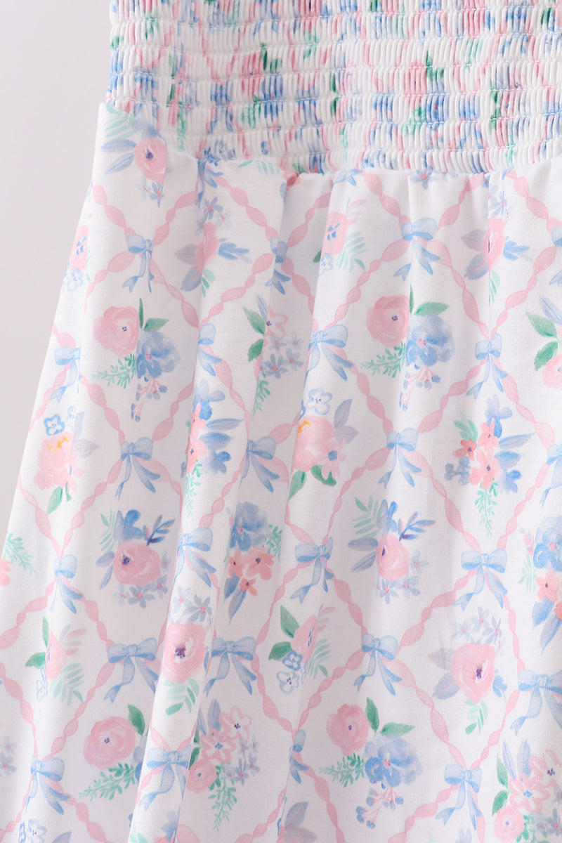 Blue Floral Smocked Mom Dress