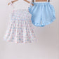 Blue Floral Smocked Ruffle Shorts Set