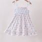 Blue Floral Smocked Ruffle Dress